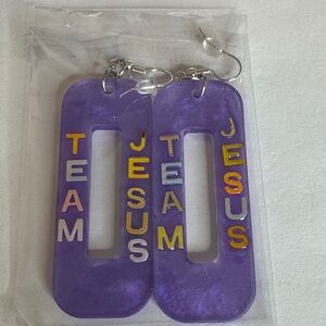 Purple Team Jesus Earrings